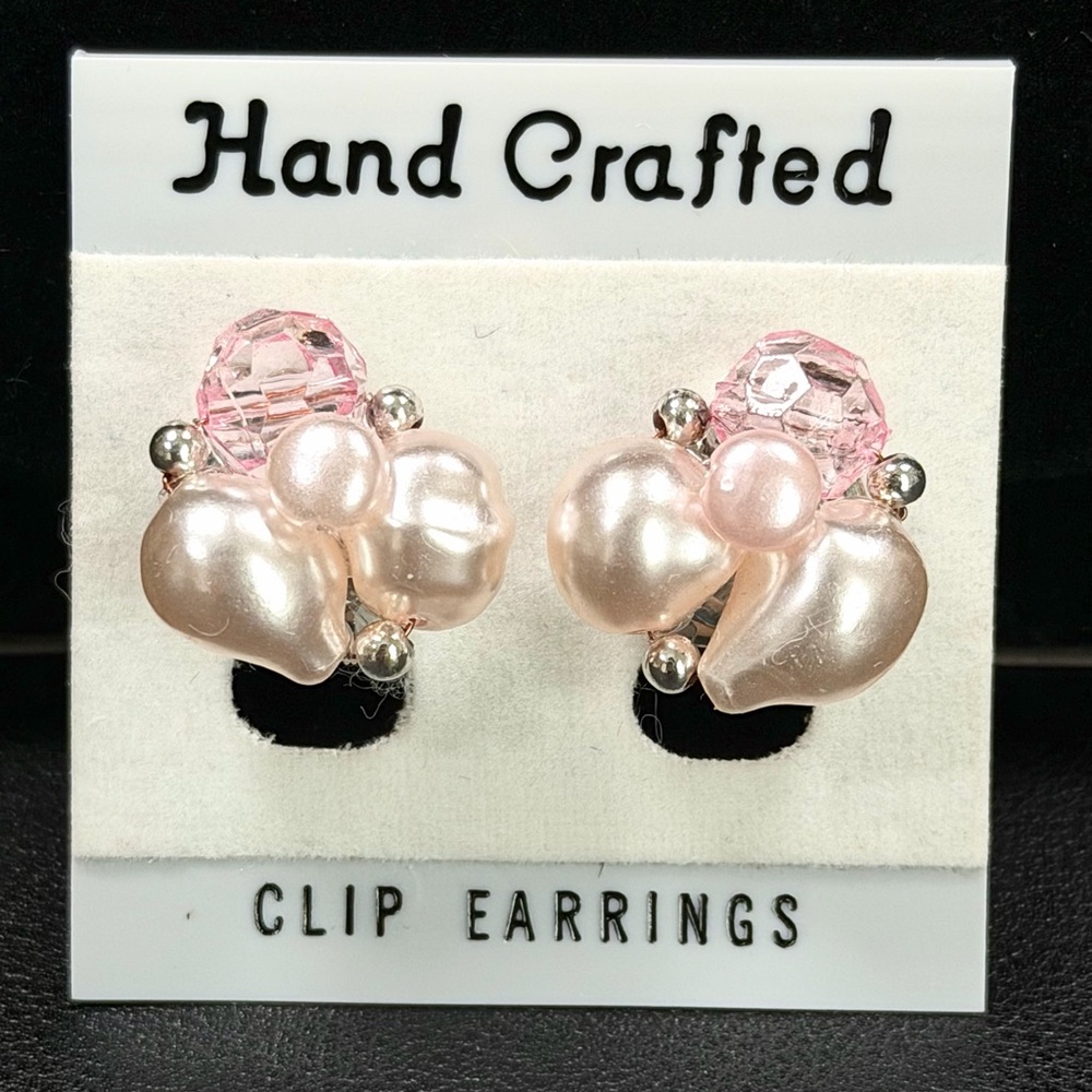 Pink and Pearl Clip Earrings